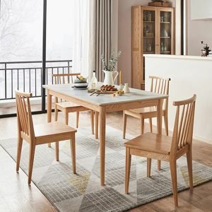 Wood Dining Set with White Slate Table