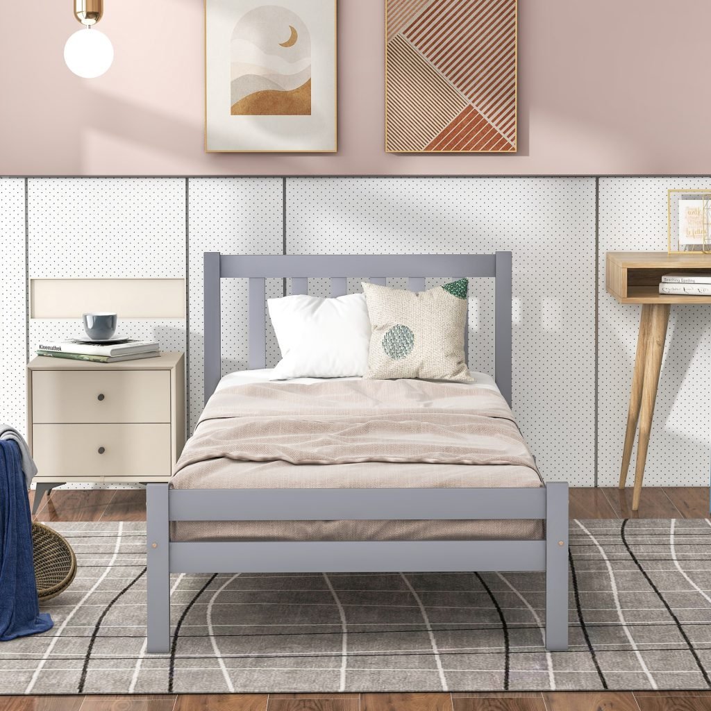 Wooden Single Bed Grey