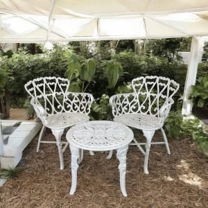 White Vintage Cast Aluminum Outdoor Bistro Set